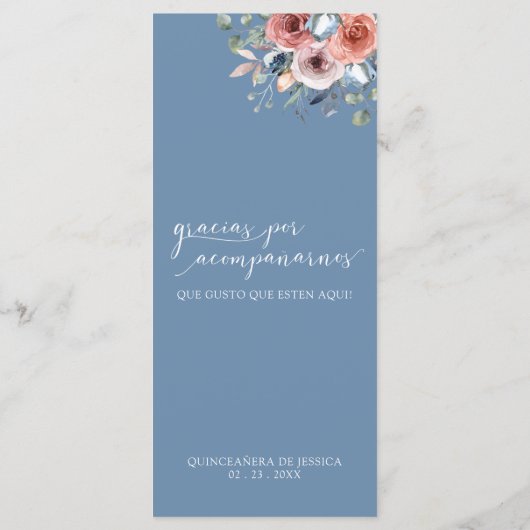 Spaans Blauw, Blush Blissful Floral Elegant Menu (Achterkant)