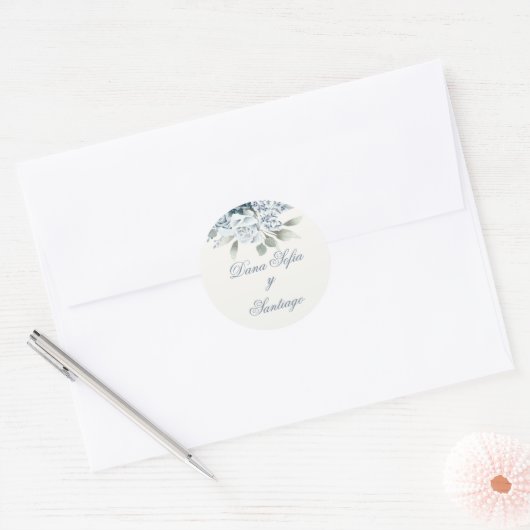 Spaans Blauw Bruiloft Ronde Sticker (Envelop)