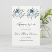 Spaans Blauw Bruiloft Save the Date (Staand voorkant)