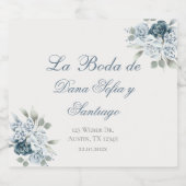 Spaans Blauw Bruiloft Sparkling Wijnetiket (Enkel label)