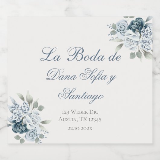 Spaans Blauw Bruiloft Sparkling Wijnetiket (Enkel label)