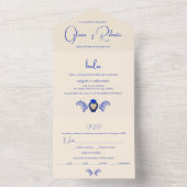 Spaans, Blauw Champagne Hart Mexicaanse Bruiloft All In One Uitnodiging (Binnen)