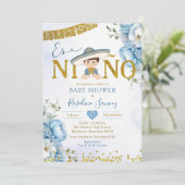 Spaans blauw Charro Boy Es niño Baby shower Kaart (Staand voorkant)