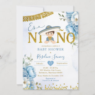 Spaans blauw Charro Boy Es niño Baby shower Kaart