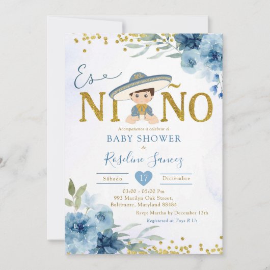 Spaans blauw Charro Boy Es niño Baby shower Kaart (Voorkant)