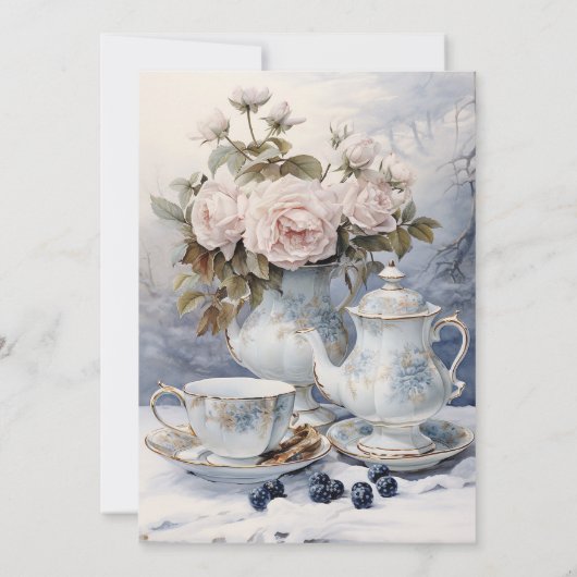 Spaans Blauw Chic  Tea Party 40e verjaardag Kaart (Achterkant)
