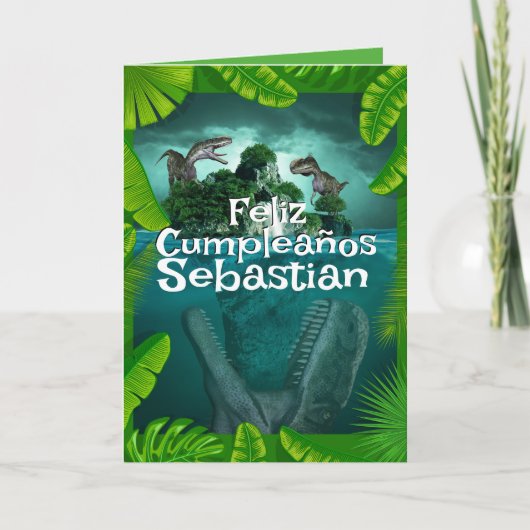 Spaans Blauw Dinosaurus Oerwoud voor Jongens Verja Kaart (Voorkant)