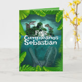 Spaans Blauw Dinosaurus Oerwoud voor Jongens Verja Kaart (Gele Bloem)