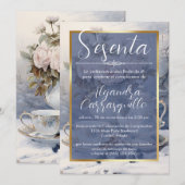 Spaans Blauw Elegant Tea Party 60ste verjaardag Kaart (Voorkant / Achterkant)