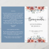 Spaans, blauw en blush Floral Quinceanera-programm (Voorkant)