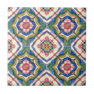 Spaans blauw en roze bloemendruk tegeltje
