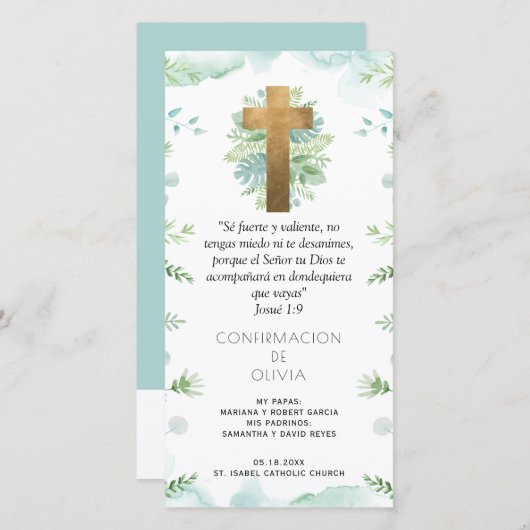 Spaans, Blauw groen Bevestiging Bladwijzer Favor Bedankkaart (Voorkant / Achterkant)