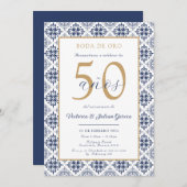 Spaans Blauw Wit Jubileum Uitnodiging (Voorkant / Achterkant)