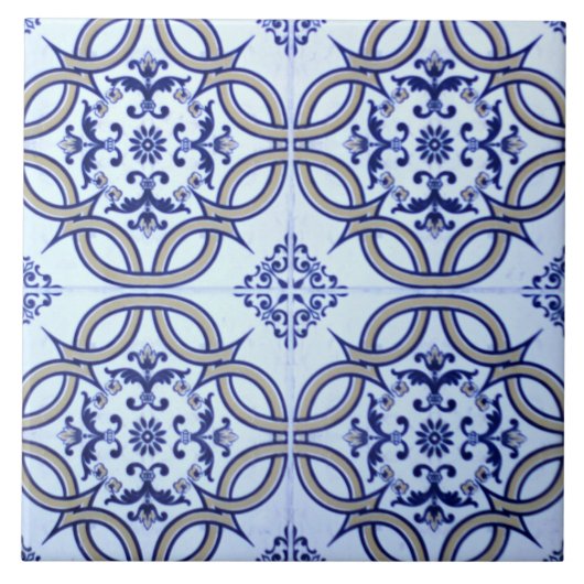 Spaans - Blauw - Witte keramische foto Tile Tegeltje (Voorkant)