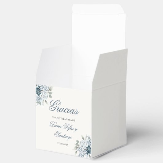 Spaans Bloemen Blauw Bruiloft Bedankdoosjes (Geopend)