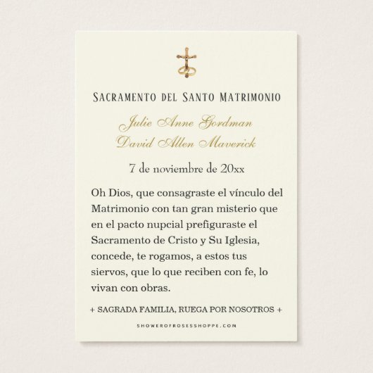 Spaans Bloemen Goud Huwelijk Heilige Kaart (Achterkant)