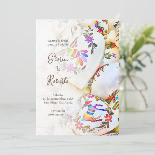 Spaans, Bloemen Kleurrijke Harten Mexicaanse bruil Kaart (Staand voorkant)