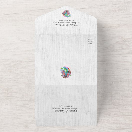 Spaans, bloemenhart Mexicaanse bruiloft All In One Uitnodiging (Buitenkant)