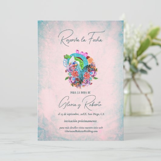 Spaans Bloemenhart Mexicaanse Bruiloft Save the Da Kaart (Staand voorkant)