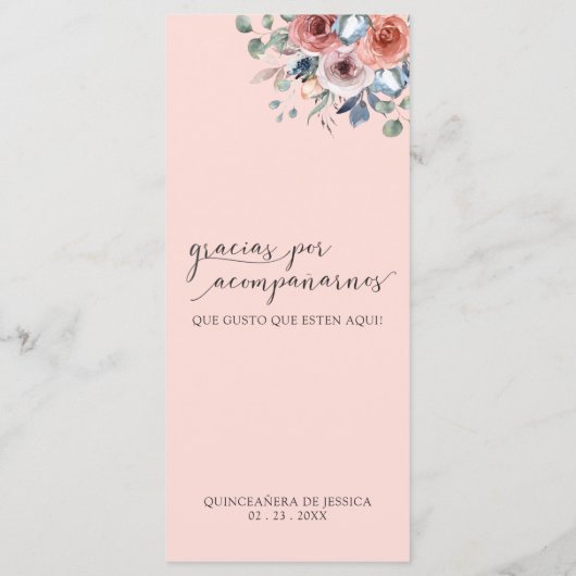 Spaans Blush, Blauw Blissful Floral Elegant Menu (Achterkant)