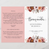 Spaans Blush Burgundy Floral Quinceanera-programma (Voorkant)