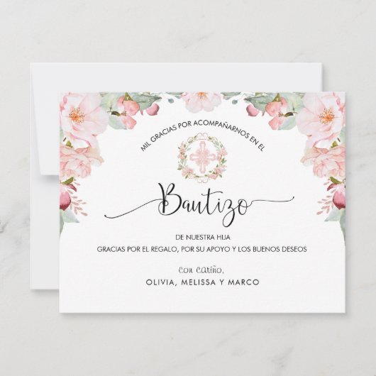 Spaans, Blush en Mint Baptisme Hartelijk dank Bedankkaart (Voorkant)