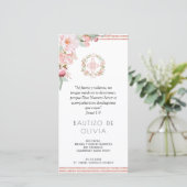 Spaans Blush, Mint Floral Baptism Bladwijzer Favor Bedankkaart (Staand voorkant)