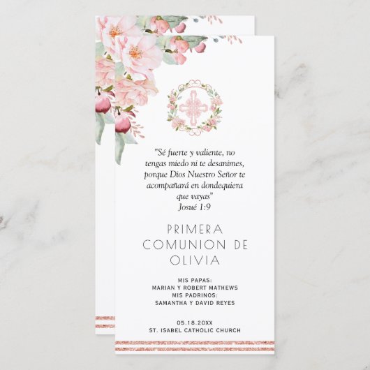 Spaans Blush Pink First Community Bladwijzer Favor Bedankkaart (Voorkant / Achterkant)