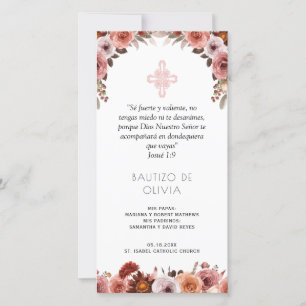 Spaans, Blush Pink Floral Baptism Bladwijzer Favor Bedankkaart