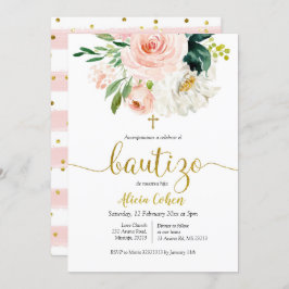 Spaans Blush Pink Floral Bautizo Invitacion Kaart