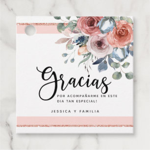 Spaans, Blush Pink, Roos Gold, Blue Floral Bedankjes Labels
