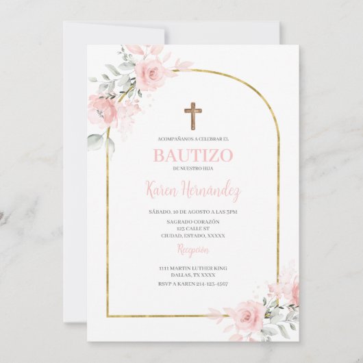 Spaans Blush Roze Doop Kaart (Voorkant)