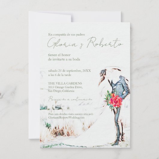 Spaans, Boda Charro y Novia rustieke bruiloft Kaart (Voorkant)