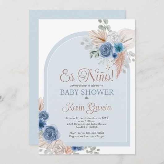 Spaans Boho Baby shower Boy Kaart (Voorkant / Achterkant)