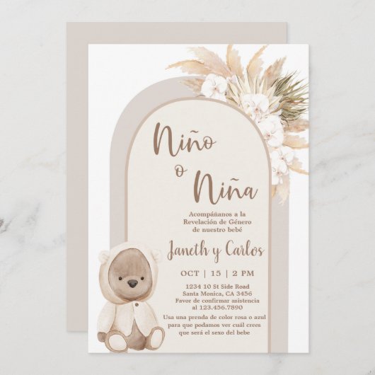 Spaans Boho Beer Hij of Zij Gender Onthulling Kaart (Voorkant / Achterkant)