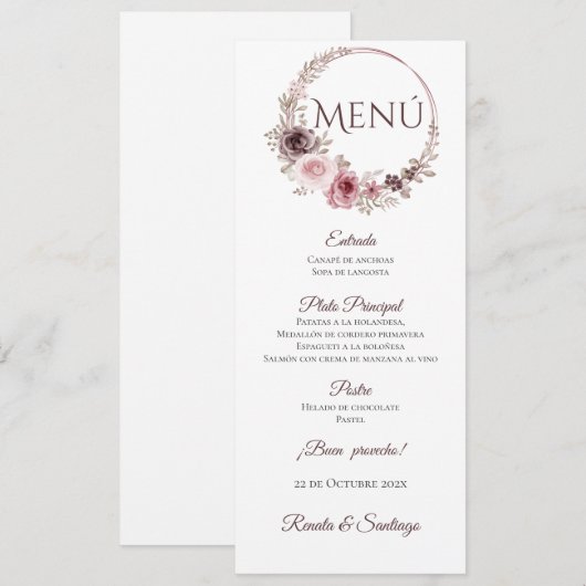 Spaans Boho Bruiloft Menu (Voorkant / Achterkant)