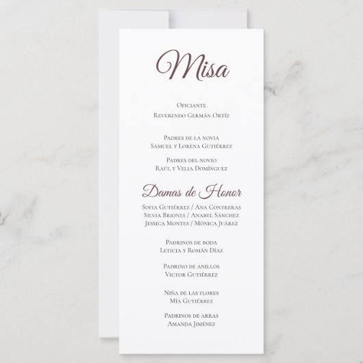 Spaans Boho huwelijksprogramma (Achterkant)