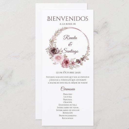 Spaans Boho huwelijksprogramma (Voorkant / Achterkant)