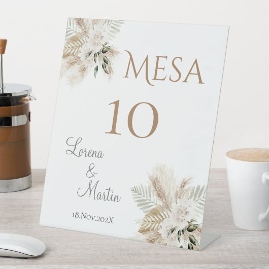 Spaans Boho Trouwtafel nummer Reclamebord Met Voetstuk (Insitu)