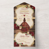 Spaans Bourgogne Bloemen Rustiek Hout Mis Quince All In One Uitnodiging (Binnen)