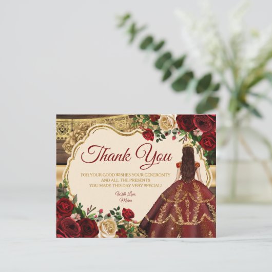 Spaans Bourgogne Bloemen Rustiek Hout Mis Quince Bedankkaart (Staand voorkant)