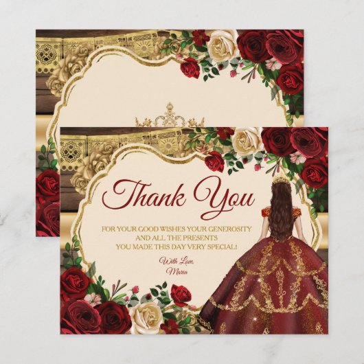 Spaans Bourgogne Bloemen Rustiek Hout Mis Quince Bedankkaart (Voorkant / Achterkant)