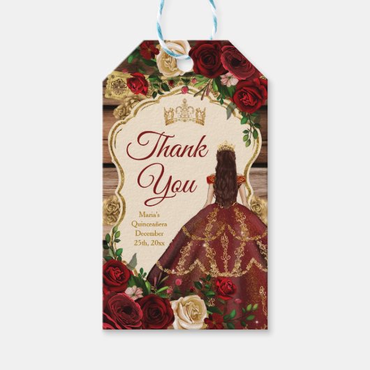 Spaans Bourgogne Bloemen Rustiek Hout Mis Quince Cadeaulabel (Voorkant)