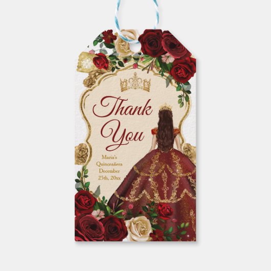 Spaans Bourgogne Bloemen Rustiek Hout Mis Quince Cadeaulabel (Achterkant)