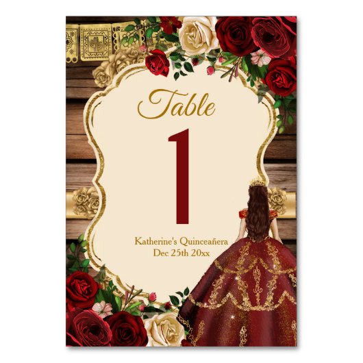 Spaans Bourgogne Bloemen Rustiek Hout Mis Quince Kaart (Voorkant)