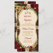 Spaans Bourgogne Bloemen Rustiek Hout Mis Quince Menu (Voorkant / Achterkant)