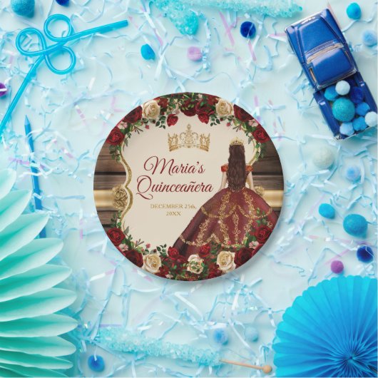 Spaans Bourgogne Bloemen Rustiek Hout Mis Quince Papieren Bordje (Feest)