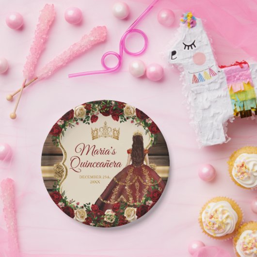 Spaans Bourgogne Bloemen Rustiek Hout Mis Quince Papieren Bordje (Feest)