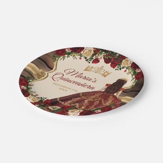 Spaans Bourgogne Bloemen Rustiek Hout Mis Quince Papieren Bordje (Gekanteld)