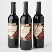 Spaans Bourgogne Bloemen Rustiek Hout Mis Quince Wijn Etiket (Flessen)